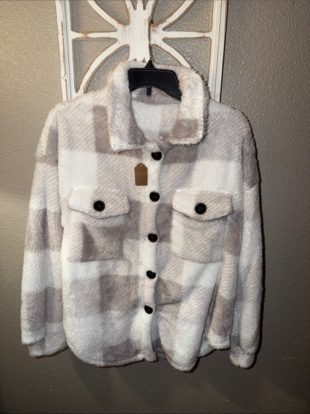 Plush Plaid Shacket Jacket in Cream and Taupe